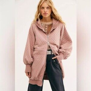 Free People Hawthorne Quilted Jacket XS Dusty Pink Hooded Oversized Longline